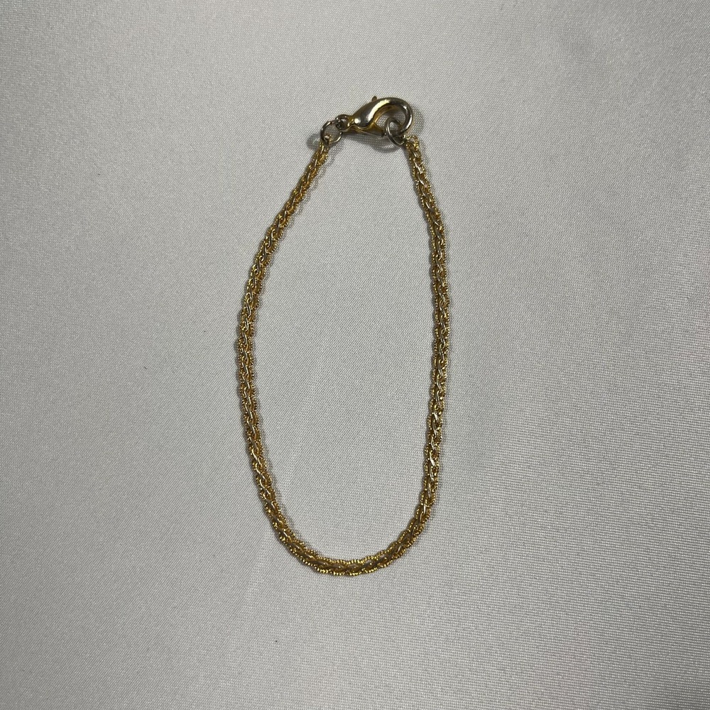 Gold Tone Twisted Rope Chain Bracelet Lobster Clasp Minimalist 7.5 Inch
